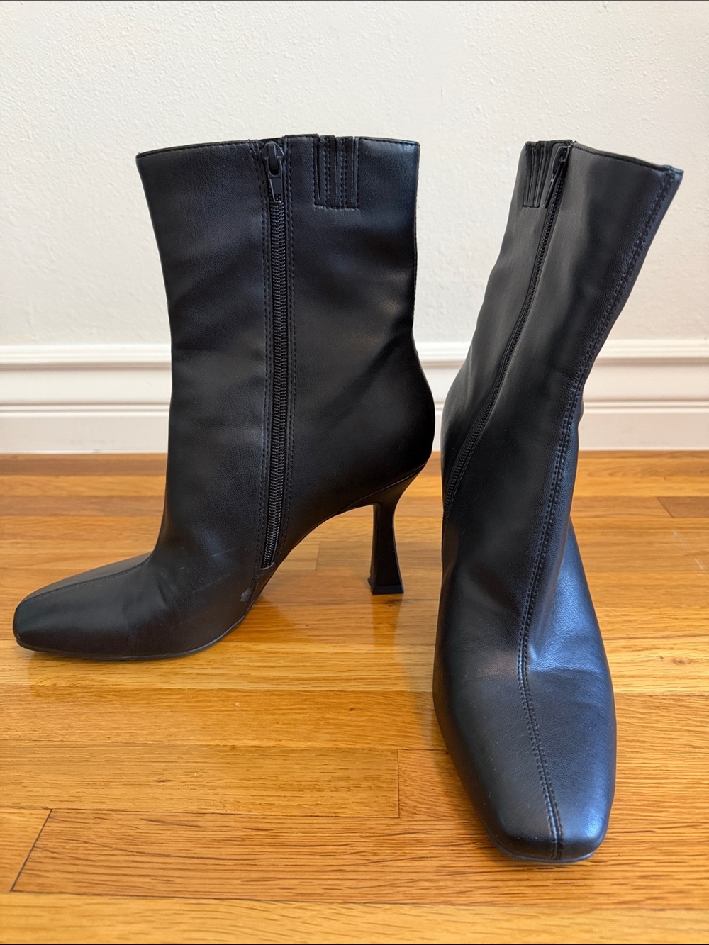 Open Edit Faux Leather Square Toe High Heel Ankle Boots Booties 9.5